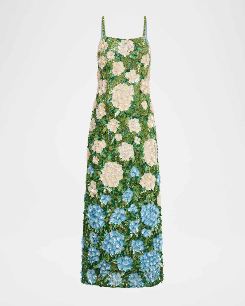 Hand Embellished Hydrangea Midi Cocktail Dress